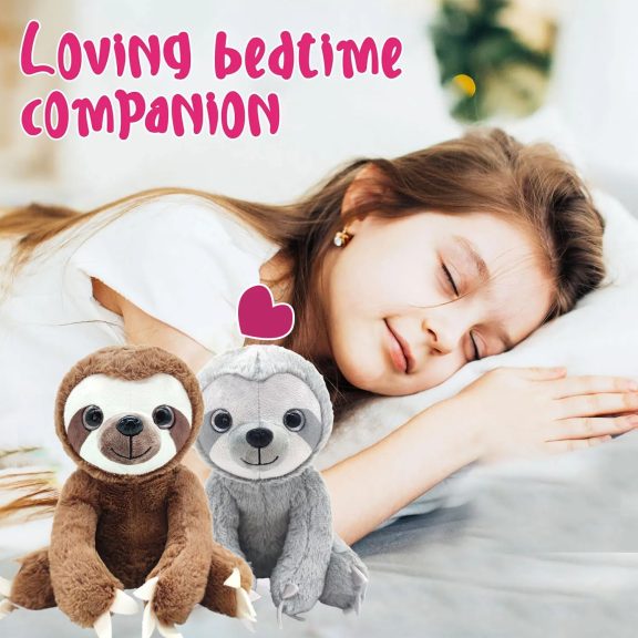 25cm Sloth Plush Toy – Brown & Grey, Soft Simulation Doll for Kids, Holiday/Birthday Gift