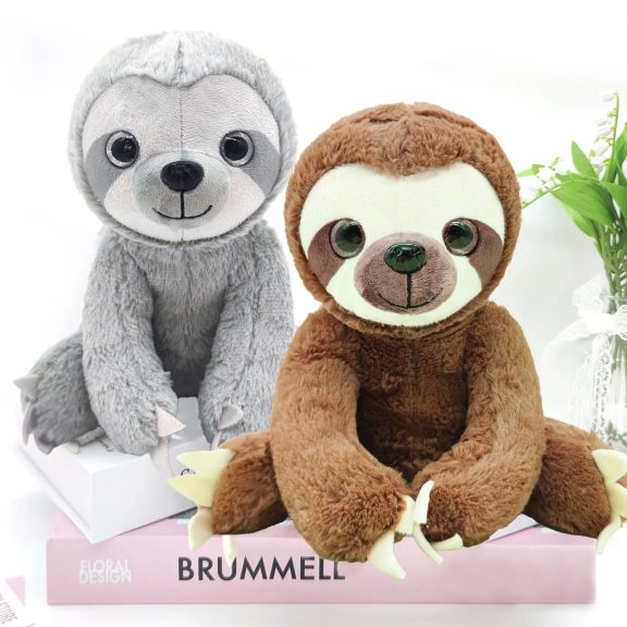 25cm Sloth Plush Toy – Brown & Grey, Soft Simulation Doll for Kids, Holiday/Birthday Gift