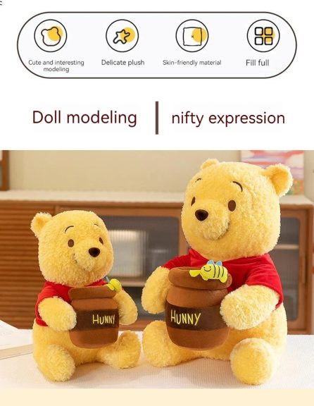 Winnie The Pooh Plush Toy 35-55cm, Honey Jar Winnie, Soft Stuffed Bear